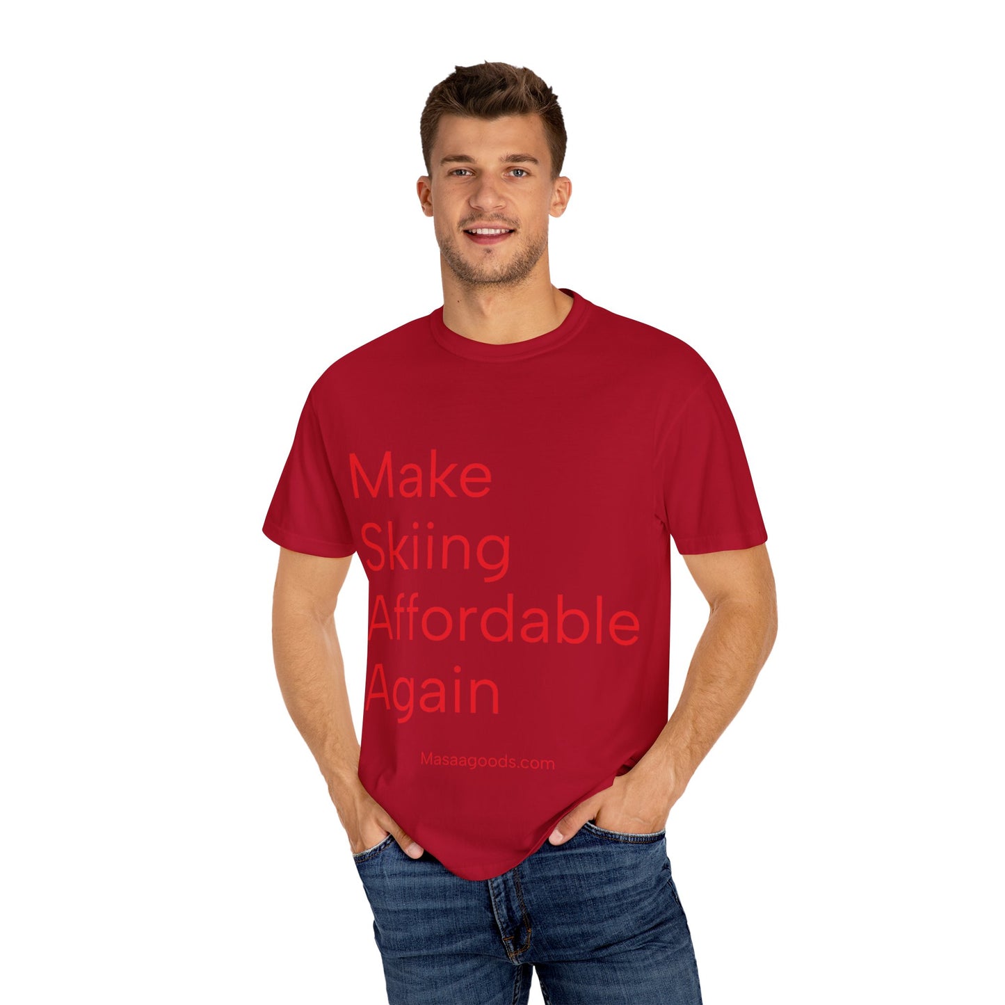 Funny Skiing Unisex T-shirt - Make Skiing Affordable Again Design