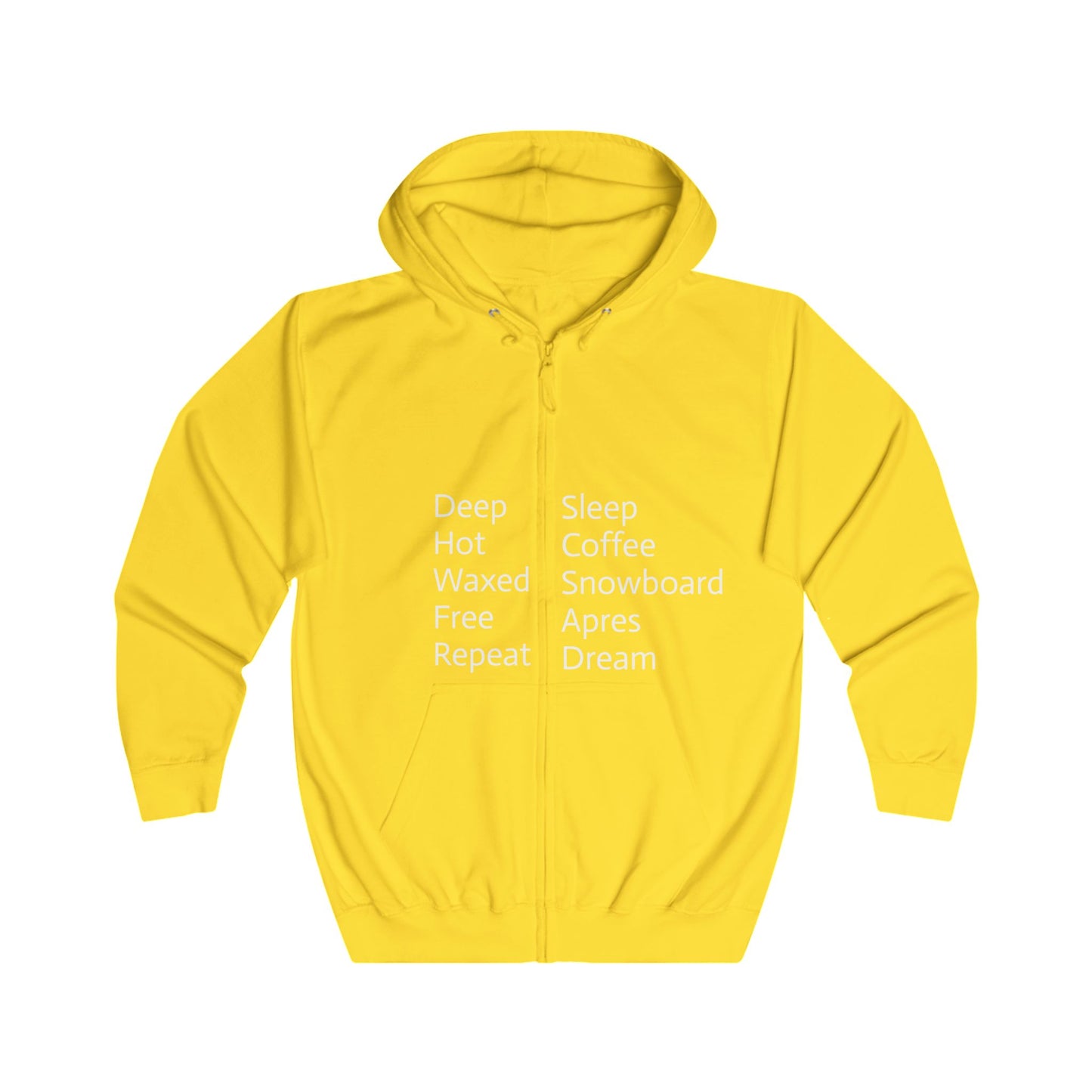 Yellow Unisex Full Zip Hoodie - Snowboarding Themed with Inspirational Text