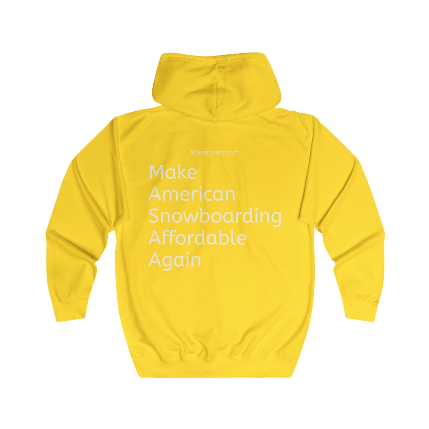 Yellow Unisex Full Zip Hoodie - Snowboarding Themed with Inspirational Text
